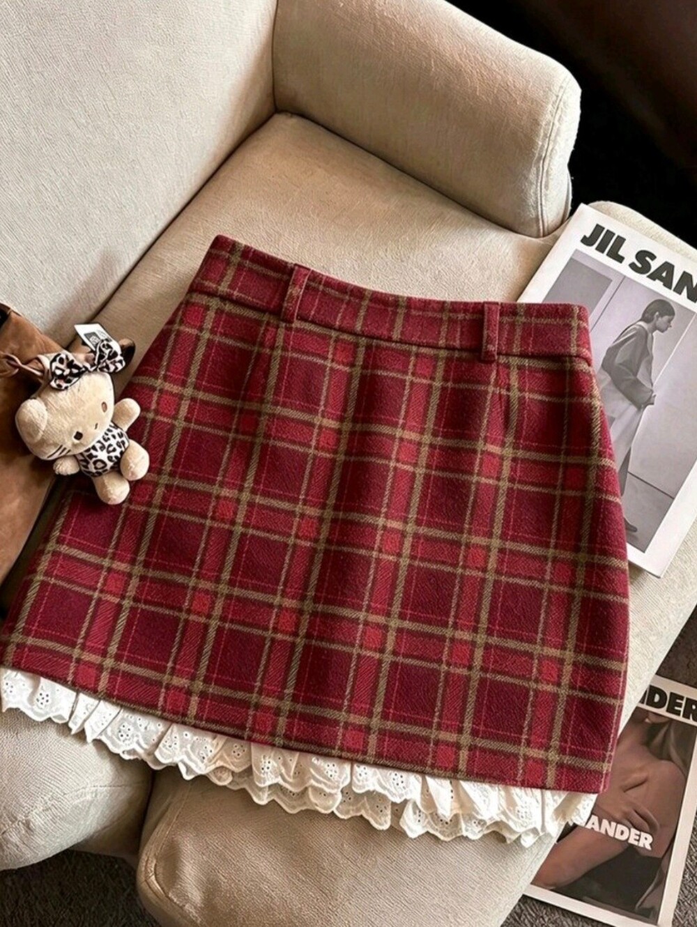 Fall Clothes FOR Women Women's Plaid Patchwork Embroidered Hem Fashion Skirt